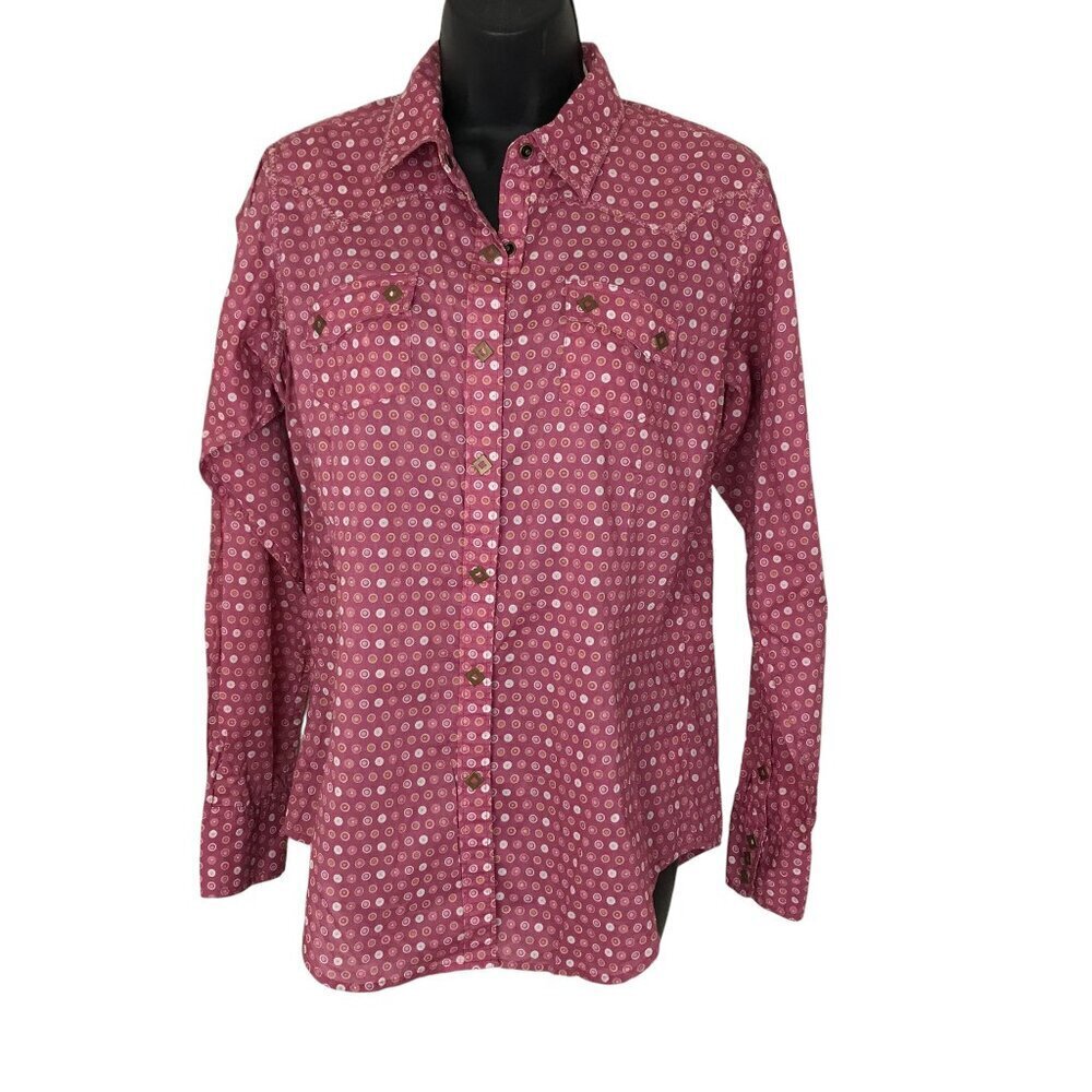 Ariat Western Inspired Pink Button Down Shirt With Snaps Size M